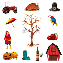秋天的剪贴画矢量图片_秋季或秋季图标集的矢量插图