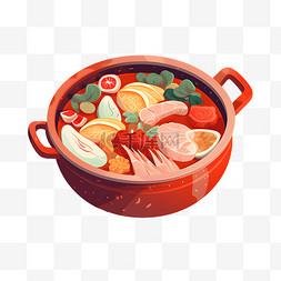 食物蔬菜图片_卡通食物火锅鸳鸯锅番茄锅