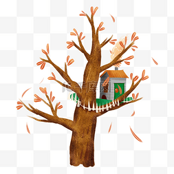 秋季树木树屋