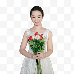 女生节图片_女孩手拿一束鲜花