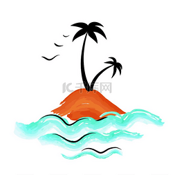 海滩矢量图素材图片_迷失在蓝色大海中的热带小岛，上