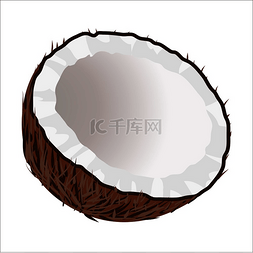 水果切成两半图片_在白色背景上切成两半的椰子。