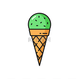 绿色线条图标图片_猕猴桃或青苹果冰淇淋勺在华夫饼