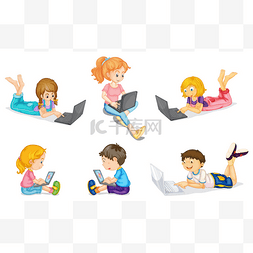 玩电脑的人卡通图片_孩子们用的笔记本电脑