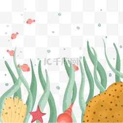水彩海洋珊瑚生物边框海星海螺