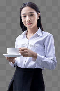 商务女性端咖啡