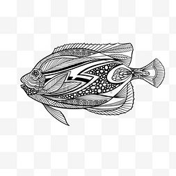 鱼形剪影图片_禅绕画黑白花纹鱼形风格图案