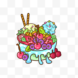 零食插画图片_夏天美食蓝莓芒果草莓冰淇淋蛋糕