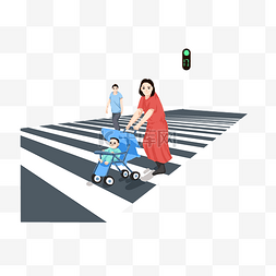 红绿灯路口图片_斑马线过马路宝妈走路道路