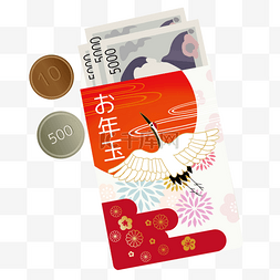 日本传统花纹图片_鹤动物腾云红色日本新年红包