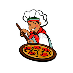 卡通披萨厨师图片_可爱的意大利厨师正在烹饪美味的