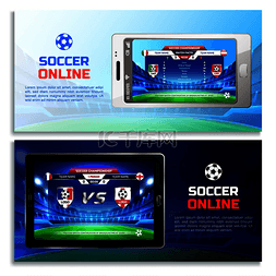 屏幕上的数字图片_足球在线广播水平横幅和移动设备