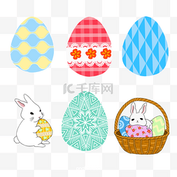 卡通兔子篮子图片_七彩蛋与兔子的复活节