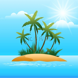 海洋插图背景图片_海洋中的热带小岛。