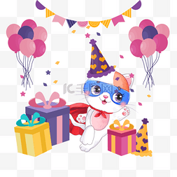 儿童生日派对气球图片_猫咪动物生日派对