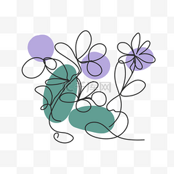 蓝紫色抽象线条画植物花卉