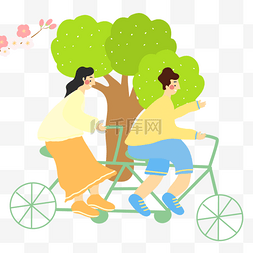 骑自行车插画图片_春季郊游插画骑双人自行车人物