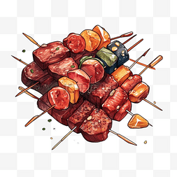 食物调色图片_卡通手绘烧烤烤串