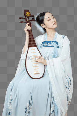 中国传统美女图片_国潮文化复兴汉服美女坐着弹琵琶