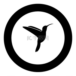 飞行中的鸟图片_圆圈矢量图中的蜂鸟图标黑色
