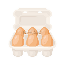纸盒包装中棕色鸡蛋的插图。