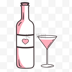 粉色爱心酒瓶和鸡尾酒