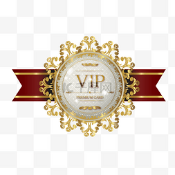 矢量图标vip图片_金红绸带白金VIP微立体图标标识矢