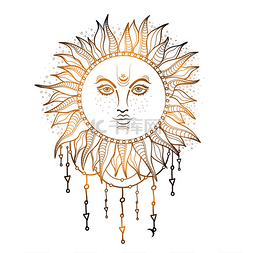 太阳有光泽图片_手工绘制的插图的有光泽的太阳.