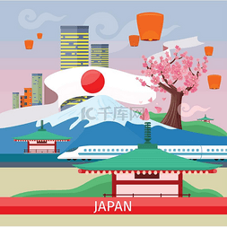 樱花火车图片_日本旅行横幅日本地标日本旅游横