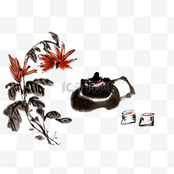 菊花与茶壶水墨