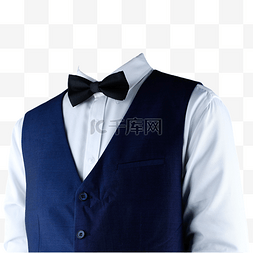 商务白蓝图片_摄影图蓝马甲领结白衬衫