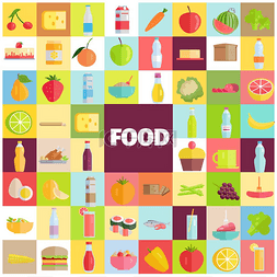 水果沙拉矢量图片_食品和饮料横幅与不同的膳食和饮