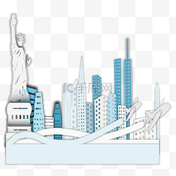 纽约地标图片_纽约城市剪纸飞机高楼地标