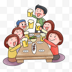 日本新年忘年会人们开心喝酒