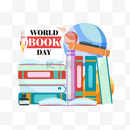 扁平风格火箭世界图书与版权日