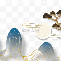 中国风树木背景图片_山石树木传统节日边框