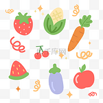 可爱矢量水果蔬菜