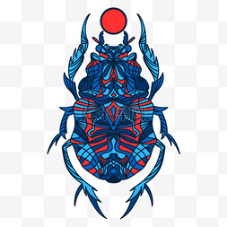 埃及圣甲虫红蓝色描边风格