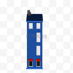 平面欧式房子图片_欧式建筑蓝白色楼房房子免抠png装