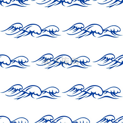 织物浸水图片_蓝色轮廓无缝图案的海浪与白色背