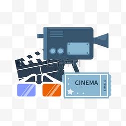 电影院摄像机图片_扁平风格的电影票与放映机电影票