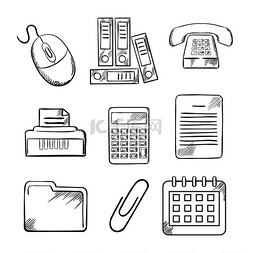 标志电话图片_用文件、计算器、打印机、回形针