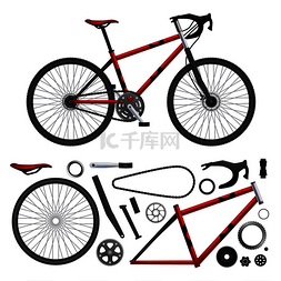 齿轮背景矢量素材图片_逼真的自行车零件集，由孤立的自
