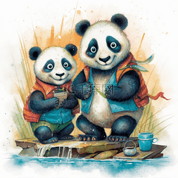 治愈动物图片_绘本艺术手绘熊猫插图