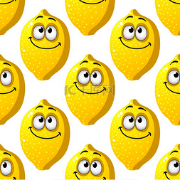 微笑的黄色卡通柠檬的无缝背景图