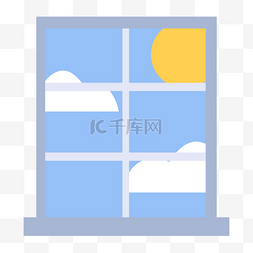 室内蓝色图片_窗户风景太阳蓝色绘画图片