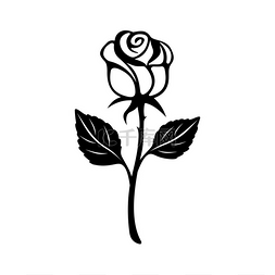 玫瑰花花剪影图片_玫瑰花孤立的黑色剪影。