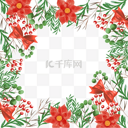 红色华丽背景图图片_圣诞节一品红花卉红色植物边框
