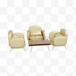 休闲皮沙发图片_3DC4D立体客厅家具皮沙发茶几