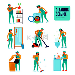 各种家庭工作期间的清洁服务人员
